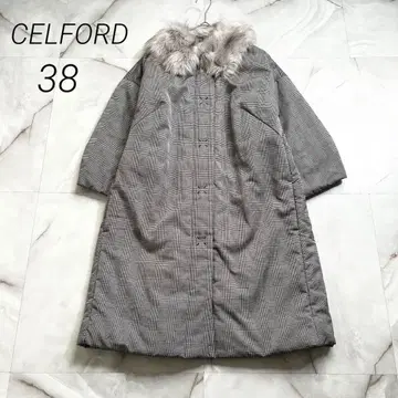 M18196 컨디션 최상 셀포드 퍼 포함 롱 코트 충전솜 그레이 38