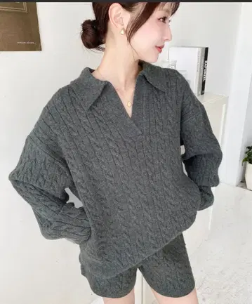 [ 셋업 ] 케이블 짜임 폴로 & 숏팬츠 셋업 니트 moment+