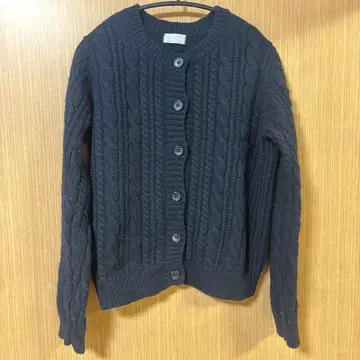 다크 네이비 케이블 짜임 가디건