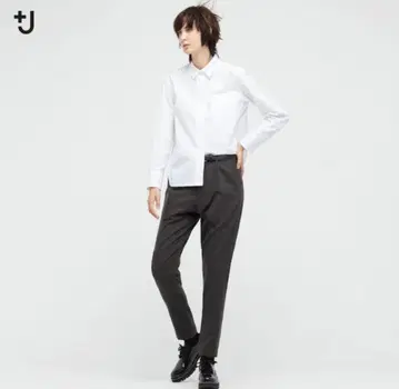 유니클로 +j 질 샌더 울 블렌드 턱 테이퍼드 팬츠 XL 블랙