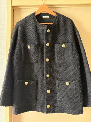 Loungedress 노카라 트위드 자켓 블랙