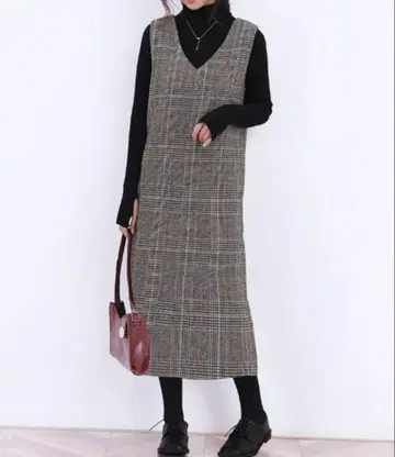 Doux Belle/체크 무늬 오버롤 스커트 롱 기장