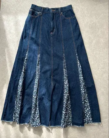 시마론 꽃무늬 데님 롱 스커트 새상품급