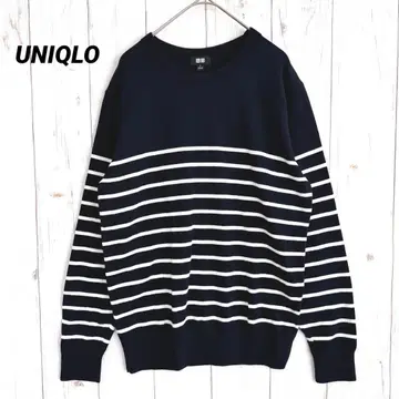 유니클로 워셔블 코튼 크루넥 스웨터 [ S ] 보더 네이비