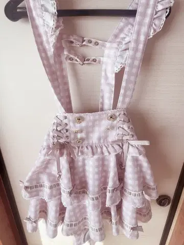 LIZLISA 사다리 리본 깅엄 티어드 치마바지