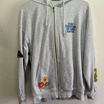 플라워 자수 그레이 집업 후드티