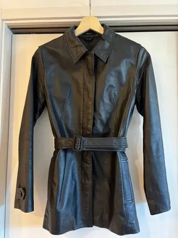 comme ca ism 가죽 코트 자켓 롱 벨트 포함 블랙