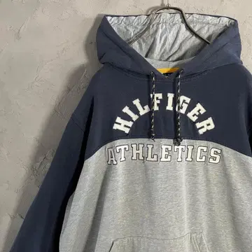 TOMMY 타미힐피거 후드티 풀오버 바이컬러 자수 네이비 그레이 IW9