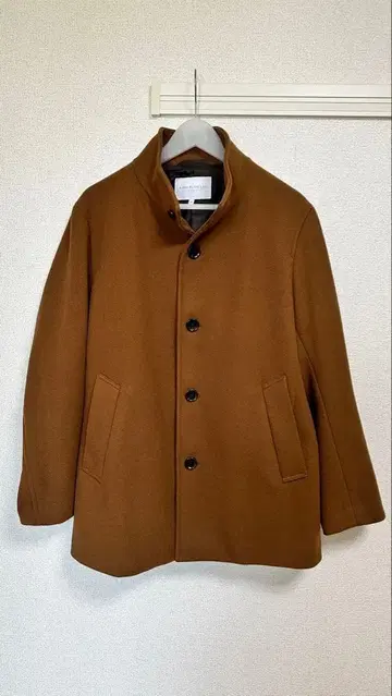 브라운 스탠드 카라 울 코트 캐주얼 남성용