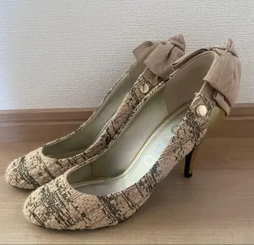 투주 TOZOO 하이힐 23.5 트위드 핑크 리본