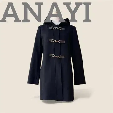 아나이 ANAYI 비트 금장 장식 더플 울 코트 네이비 36