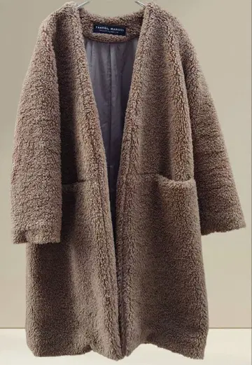 TRAVAIL MANUEL 롱 가디건 카멜 안감 부착 포켓 부착