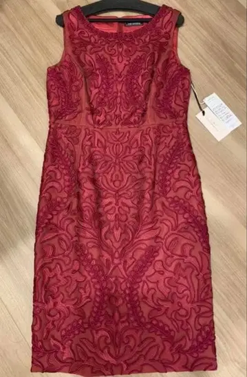 GRACE CONTINENTAL 자수 와인 레드 원피스