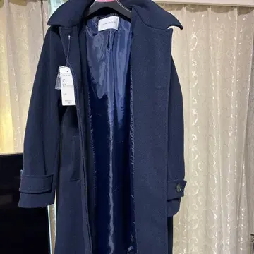 네이비 롱 코트 울 혼방