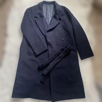 네이비 체스터 무지 코트 벨트 포함