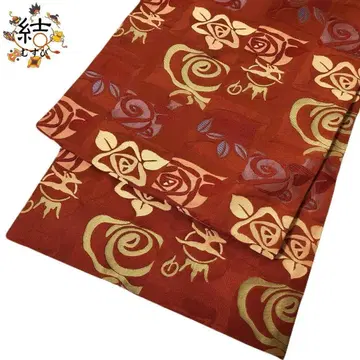 MO-3093 교토 후쿠로 오비 세탁 가능한 오비 장미 꽃무늬 홍차색