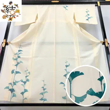 MK-1626 여름 기모노 츠케사게 명주 은행잎 무늬 옅은 달걀색