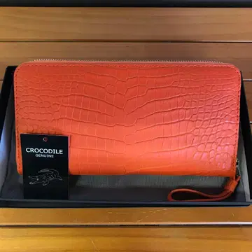 CROCODILE 천연 가죽 장지갑 오렌지