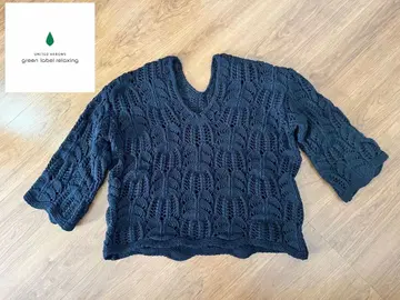 그린 레이블 릴랙싱 레이스 니트 스웨터 10분 소매 블랙