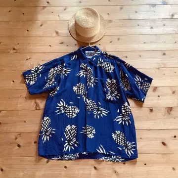 AVANTI SILK 빈티지 하와이안 셔츠 파인애플 패턴 표기 사이즈 s
