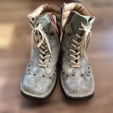 LIMI feu 그레이와 빨간색 가죽 워크 부츠