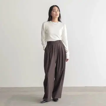 [포씨] 턱 디자인 팬츠 4개 턱 턱 와이드 팬츠 브라운