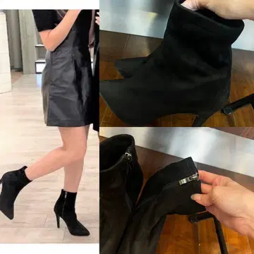 블랙 스웨이드 지퍼 부티 r&e