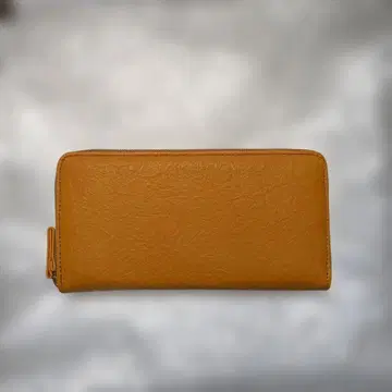 미사용 새상품 라운드 지퍼 장지갑 머스타드 계통 인조 가죽 주름 가공