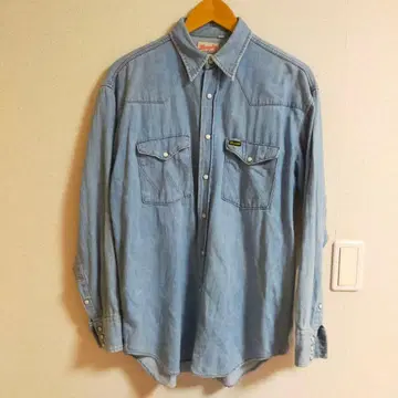 WRANGLER 90s 화이트 택 한국제 M5000 데님 셔츠 웨스턴