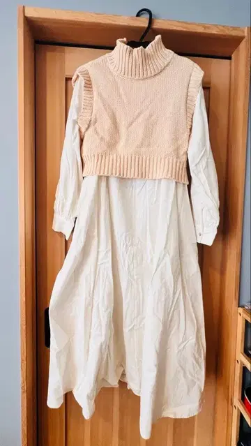 레이어드 니트 포함 롱 원피스