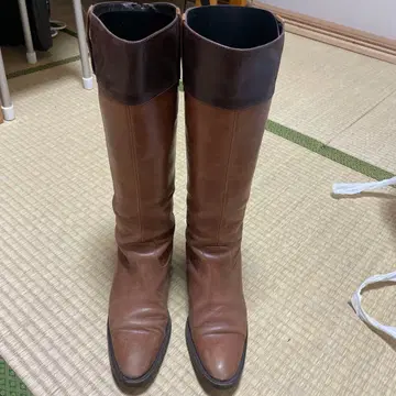 브라운 가죽 롱 부츠