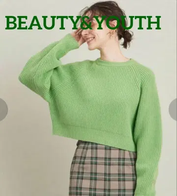 BEAUTY&YOUTH 그린 크롭 스웨터