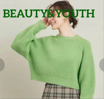 BEAUTY&YOUTH 그린 크롭 스웨터