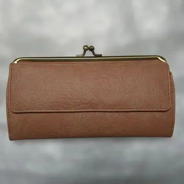 핑크 베이지 계통 가마구치 장지갑 미사용 새상품 인조 가죽 주름 가공