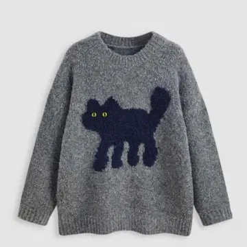 CIDER 울 혼방 라운드넥 캣 니트