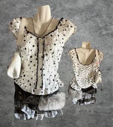 페어리 그런지 도트 무늬 블라우스 다크 코어 헤이세이 갸루 y2k 펑크