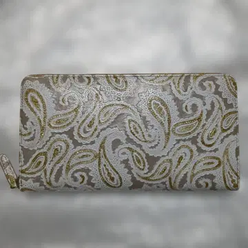 골드 라메 라운드 지퍼 장지갑 미사용 새상품 페이즐리 무늬 금전운