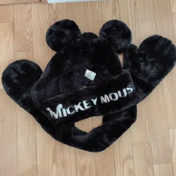 디즈니 미키마우스 귀 달린 머플러 캡 장갑 포함 블랙