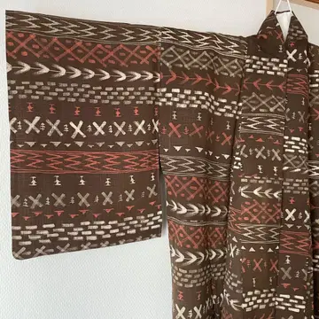 무명 기모노 브라운 단의
