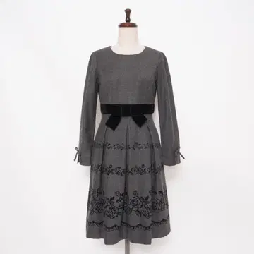 M'S GRACY 벨로아 리본 장미 모티브 원피스 그레이 36*HD716