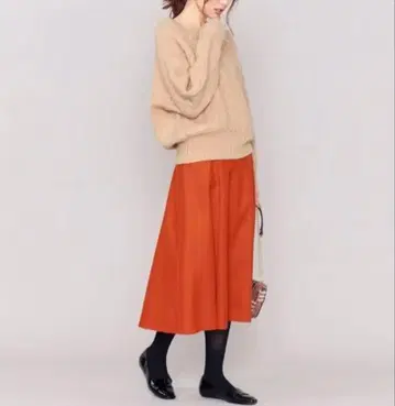 [ 새상품 ] 쿠미쿄쿠 울 플라노 플레어 스커트 오렌지