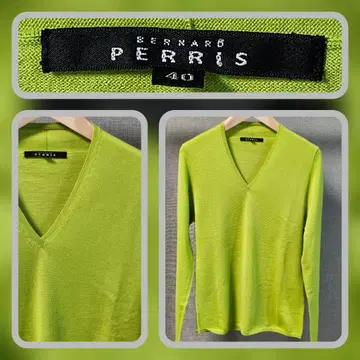 PERRIS 라임 그린 V넥 니트 40