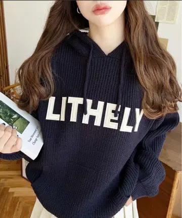 통통 인조 가죽 로고 니트 후디 (로고 니트 후드티) moment+