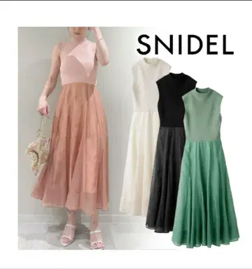 SNIDEL Sustainable 니트 도킹 원피스 블랙