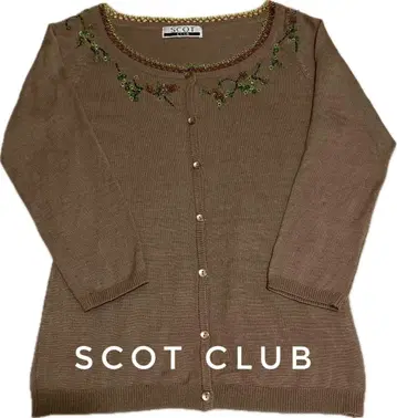 SCOT CLUB 새상품급 7부 소매 가디건 비즈 자수 M 고급 실크