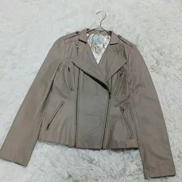 여성용 라무 가죽 라이더 자켓 베이지 L