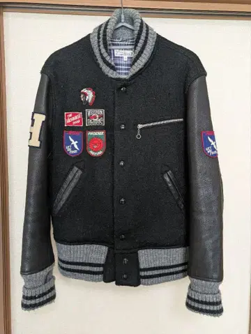 레어 할리우드 런치 마켓 소매 가죽 바시티 자켓 일본제 M 블랙 자수