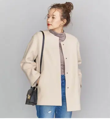 BEAUTY&YOUTH 비버 노카라 숏코트 내추럴