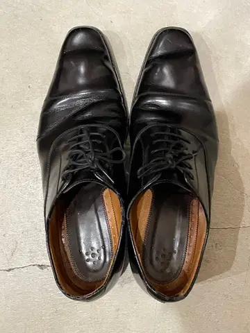 블랙 가죽 스트레이트 팁 드레스 슈즈