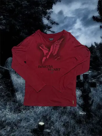 독수리 디자인 빨간색 긴팔 티셔츠 시크 스타일 y2k 헤이세이